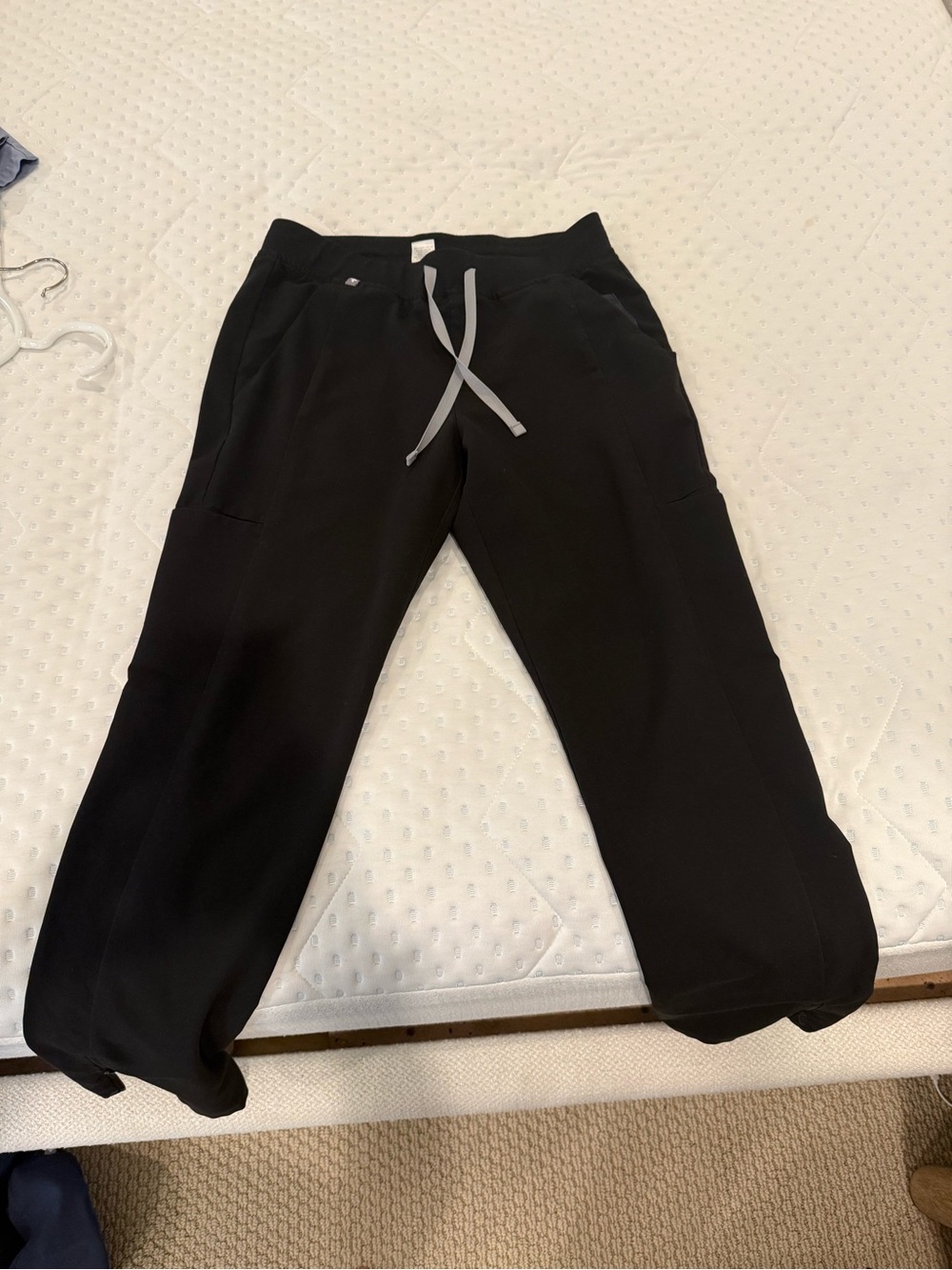 Figs Black Jogger Pants with Gray Drawstring
